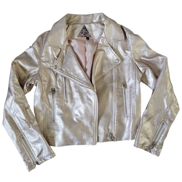 Lulus Jackets & Blazers - Lulus Rose Gold Moto Faux Leather Jacket- Sz L